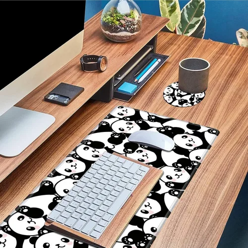 Vista 6 de Alfombrilla de escritorio grande para mouse XL extendida para juegos con lindo panda de 31.5 x 11.8 pulgadas, enormes alfombrillas de mouse