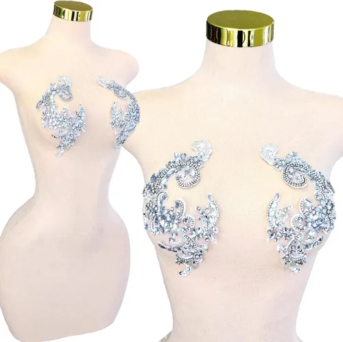 Vista 29 de Parches de cristal hechos a mano con cuentas de encaje de diamantes de imitación para accesorios de ropa de vestir (S1-champán)