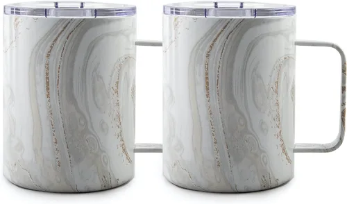 Vista 26 de Cambridge ECW3BLCB2DS Blue - Paquete de 2 vasos de vino de acero inoxidable con diseño de geoda de 12 onzas Azul