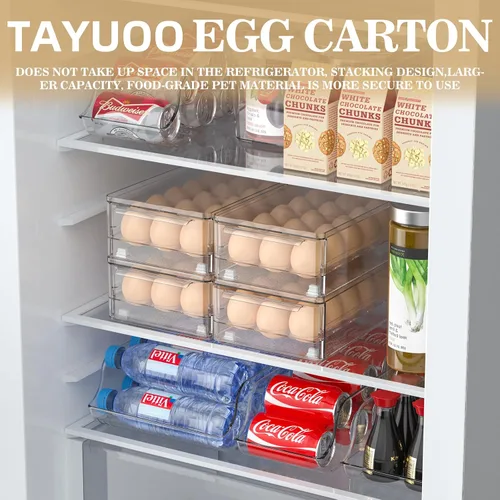Vista 6 de Organizador de cajones de huevos para nevera, soporte transparente para 18 huevos con patas antideslizantes Fits all standard refrigerators