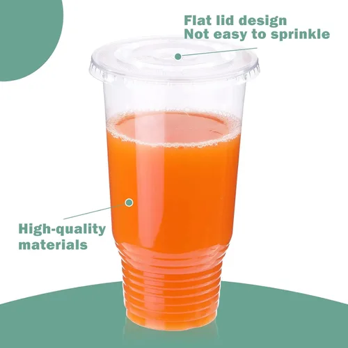 Vista 4 de Vasos de plástico transparente de 32 onzas con tapas, tazas de café helado desechables con tapas, taza de plástico PET transparente para café