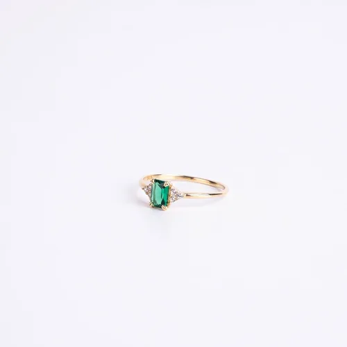 Vista 5 de Anillo de esmeralda de oro de 14 quilates Anillo de esmeralda y diamantes de oro macizo de 14 quilates para mujer Anillos apilables Anillo