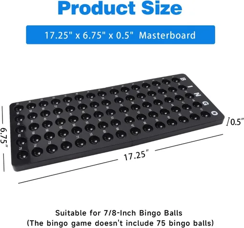 Vista 2 de GSE Games & Sports Expert Tablero maestro de bingo para bolas de 7/8 pulgadas, tablero de llamadas de bingo negro para fiestas, grupos grandes