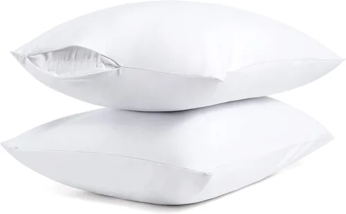 Vista 17 de Protectores/Fundas de Almohada de Algodón Tamaño Estándar con Cremallera Paquete de 2 Color Gris, Protectores de Almohada de Cama Refrescantes