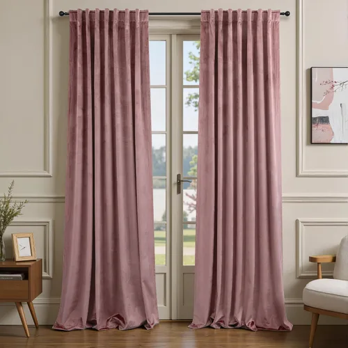 Vista 11 de Cortinas de terciopelo opacas para oscurecer la habitación de 63 pulgadas de largo para sala de estar, comedor, 2 paneles, privacidad pesada