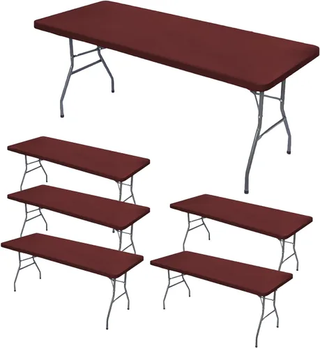 Vista 8 de Paquete de 2 manteles ajustables de elastano, manteles elásticos extraíbles negros para mesas rectangulares de 4 pies, mantel elástico lavable
