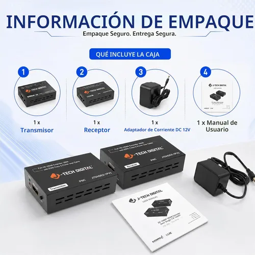 Vista 7 de J-Tech Digital Extensor HDMI sobre CAT5e/6/7 con PoC 1080P a 60Hz hasta 165 pies, HDMI Balun sobre Ethernet único compatible con EDID Copy