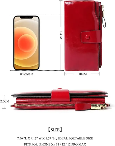 Vista 5 de DemonHunter Cartera de piel auténtica con bloqueo RFID de gran capacidad para mujer DZA2083 DZA2083J x Borgoña Cartera RFID