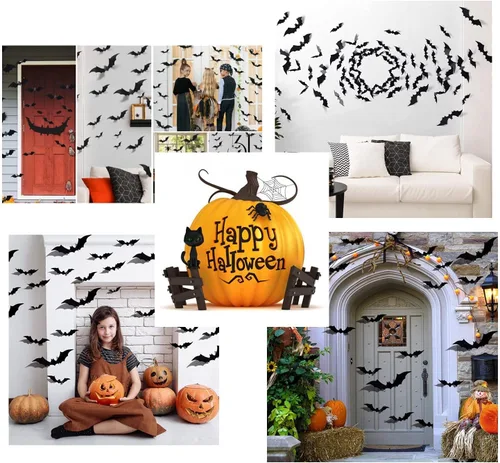 Vista 6 de Decoración de chimenea de Halloween y 60 murciélagos de Halloween.