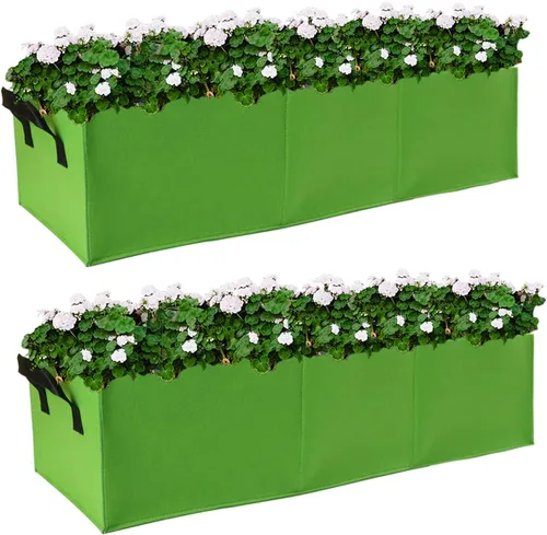 Vista 8 de Bolsas de cultivo de 15 galones, paquete de 2 unidades, 3 compartimentos, bolsas de plantación rectangulares elevadas, 14.11 oz de tela no tejida