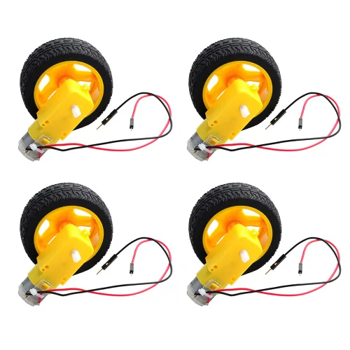 Vista 6 de Motor TT con conductores DC 3-6V Motor caja de cambios 1:48 200RPM rueda de neumático para Arduino Smart Car 2Pin Cable conector macho