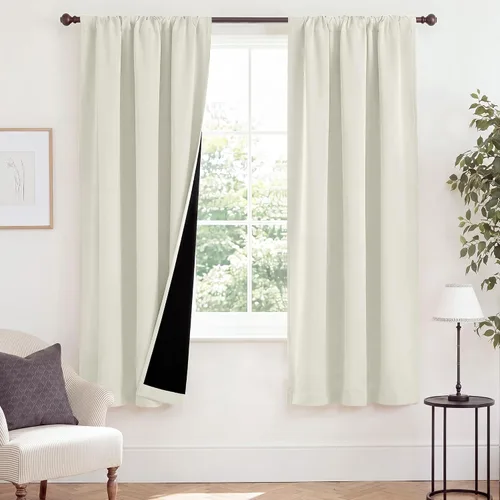 Vista 88 de NICETOWN Biscotti Beige 100% Cortinas opacas de 45" de largo para cocina, bolsillo con varilla para sótano completamente opaco, cortinas térmicas