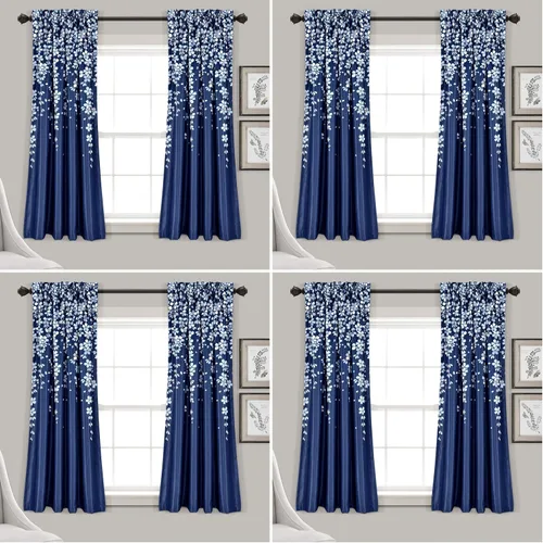 Vista 37 de Lush Decor Cenefa para ventana con flores que lloran, filtro de luz, azul y gris