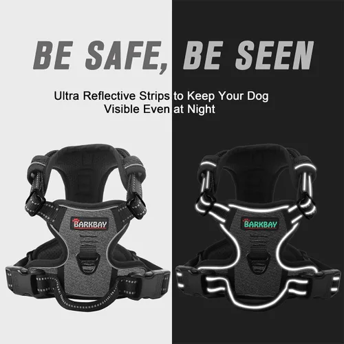 Vista 214 de BARKBAY - Arnés para perro sin tirones con clip frontal, material resistente y reflectante, asa de fácil control para pasear perros grandes