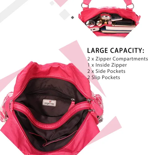 Vista 59 de Angel Barcelo - Bolsa de hombro amplia para mujer, diseño Hobo, cuero lavado