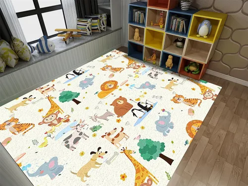 Vista 12 de Alfombra de área de dibujos animados para niños, 2 x 3 pies, lindo dinosaurio de animales, alfombra decorativa para habitación de bebé, alfombra