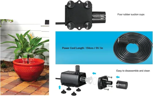 Vista 5 de Bomba de agua sumergible, CC 12 V 10 W 400L Lift QR50H Bomba sumergible para fuente pequeña para acuario tasa ajustable, bomba de fuente, fuente