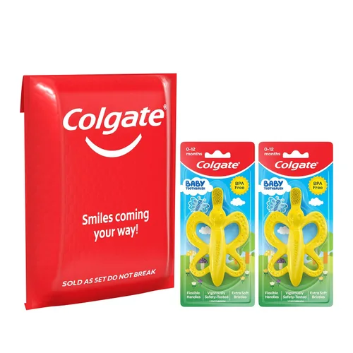 Vista 2 de Colgate Cepillo de dientes y mordedor para bebés, sin BPA, 1 unidad (paquete de 4)