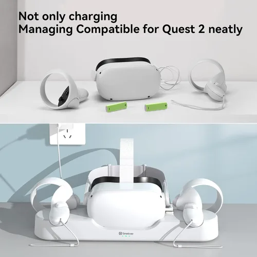 Vista 7 de Smatree Charging Dock Compatible for Oculus Quest 2Meta Quest 2Support Elite Strap with Battery Headset and Controller Display Stand 2 Rechargeable