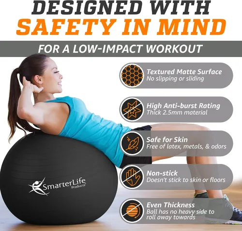 Vista 5 de SmarterLife - Pelota de yoga y ejercicio para fitness, equilibrio, estabilidad o embarazo, pelota para entrenamiento de tronco y terapia física