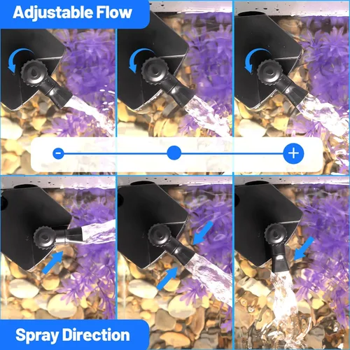 Vista 5 de Yaubay Filtro interno para acuario de hasta 10 galones, filtros de tanque de peces mejorados con trío de filtración de 3 etapas, flujo de agua
