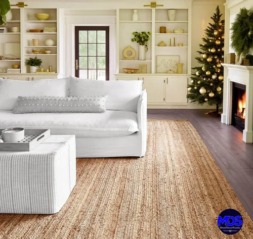 Vista 10 de MDS® 1 alfombra de área trenzada de yute tejida a mano de 2 x 3 pies, rectangular, alfombra decorativa reversible de arpillera 100% natural