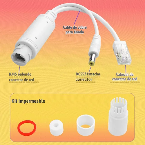 Vista 3 de POE Splitter 48V a 12V Power Over Ethernet Adaptador divisor impermeable, 12 W (máx.), conector CC de 0.217 x 0.083 in, IEEE 802.3Af/at, adecuado