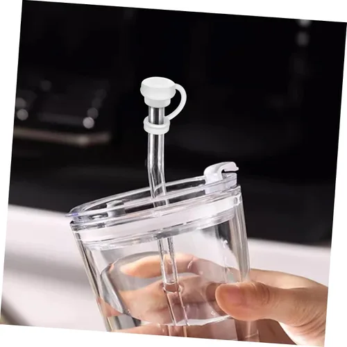 Vista 6 de Vaguelly Juego de 12 tapones de silicona para derrames con cubierta para popote y cepillo de limpieza, reutilizable de grado alimenticio, compatible