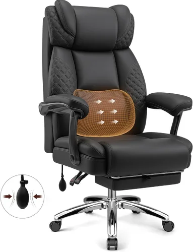 Vista 9 de Silla de oficina grande y alta, silla de computadora de escritorio con reposapiés para personas pesadas, silla ejecutiva de juegos de gran