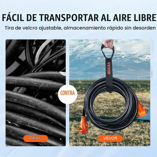 Vista 6 de VEVOR Cable de extensión de 50 amperios para RV, de 15 pies, cable de alimentación para RV resistente STW de calibre 6/3+8/1, enchufe macho NEMA