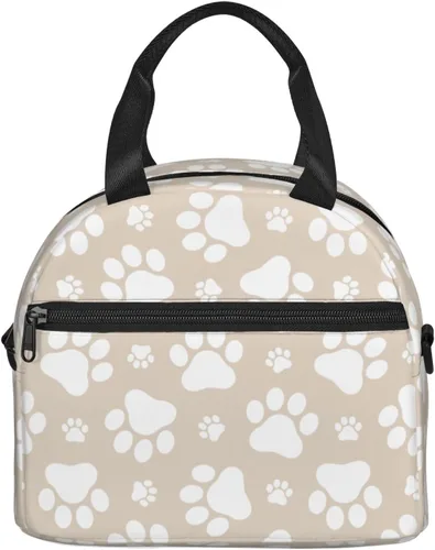 Vista 8 de Perinsto Lindas patas de perro beige bolsa de almuerzo reutilizable aislada bolsa de almuerzo lonchera contenedor con correa ajustable