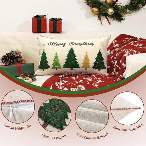 Vista 4 de Lewondr - Funda de almohada de Navidad bordada, 12 x 20 pulgadas, 1 unidad Funda de almohada decorativa, funda de cojín, decoración navideña