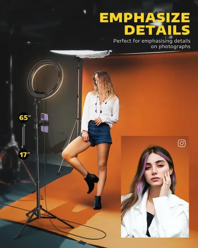 Vista 5 de Anillo de luz de 10 pulgadas con soporte y soporte para teléfono, anillo de luz para selfie para videoconferencia/videollamada