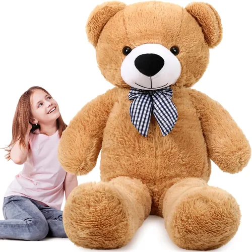 Vista 7 de Soulchen Oso gigante de 47 pulgadas, suave, grande, de peluche, de gran tamaño, con lazo, regalo de cumpleaños, baby shower, recuerdos de fiesta