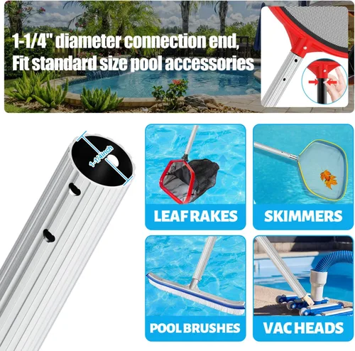 Vista 4 de YEECHUN Poste de piscina profesional de 16.5 pies telescópico de aluminio resistente, longitud ajustable de 6.5 a 16.5 pies, poste universal