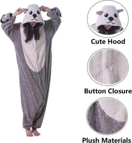 Vista 4 de SimZoo Adult Animal Onesie Pajamas, Men and Women's Animal Cosplay Costume Sleepwear, One-Piece Unisex Homewear