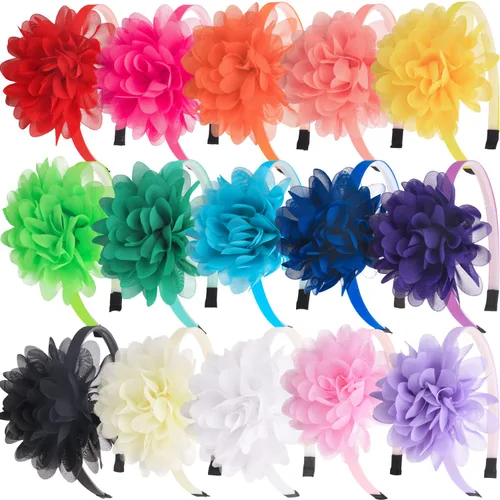 Vista 13 de XIMA 10 diademas de gasa con flores para niñas, para niños, adolescentes, accesorios para el cabello Big Fabric Floral Hair Hoops, Non Slip Hair