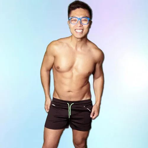 Vista 3 de PandaTak Zaddy Party - Pantalones cortos reactivos con luz UV, bolsillos con cremallera, pantalones cortos de glúteos, LGBTQ, pantalones cortos gay..