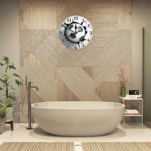 Vista 7 de AUUXVA Reloj de pared acrílico redondo con estampado de balón de fútbol deportivo, pintura artística silenciosa sin tictac para niños, dormitorio