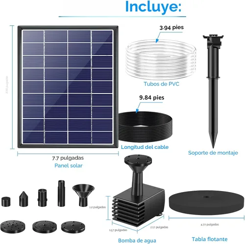 Vista 7 de POPOSOAP - Bomba de Fuente Solar para Baño de Pájaros, Bomba de Fuente de Agua Solar de 6W para Exterior con Tubo de 4 Pies y 5 Boquillas, Bomba