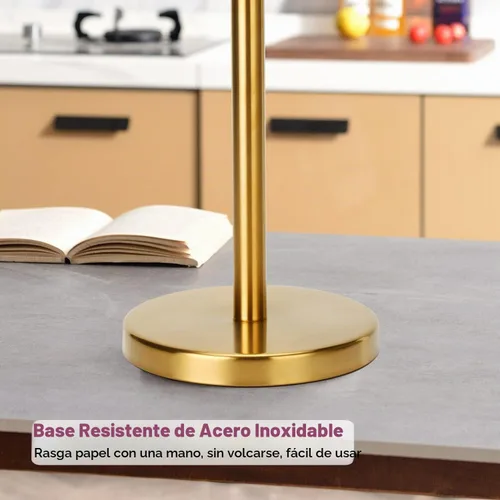 Vista 3 de Soporte de papel higiénico dorado, soporte de papel higiénico independiente con reserva para 4 rollos de repuesto, base resistente, estante