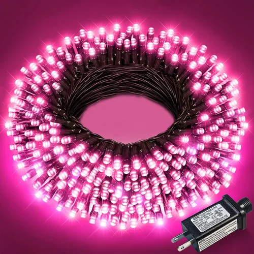Vista 23 de Juego de 2, luces de Navidad, 200 pies, 600 LED, exterior/interior, guirnalda luces, 8 modos, impermeables, cable verde, parpadeantes, árbol, patio