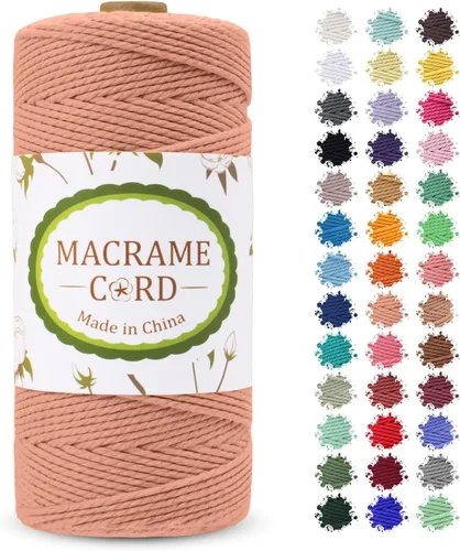 Vista 38 de Cordón de macramé de 0.079 pulgadas, hilo de cuerda de macramé de color de 0.07 pulgadas x 219 yardas, cuerda de algodón natural, 3 hebras para Aqua