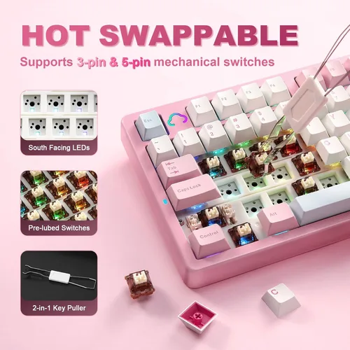 Vista 6 de YUNZII AL98 QMKVIA - Teclado mecánico inalámbrico para juegos, aluminio completo, BT2.4GUSB-C, montaje de junta intercambiable en caliente