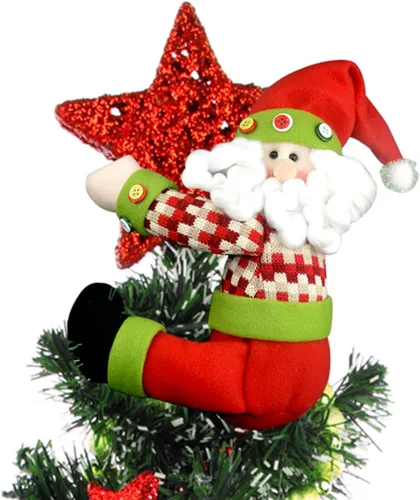 Vista 9 de Adornos de elfo para la parte superior del árbol de Navidad, decoración única y divertida de Navidad de peluche de elfo abrazador para adornos