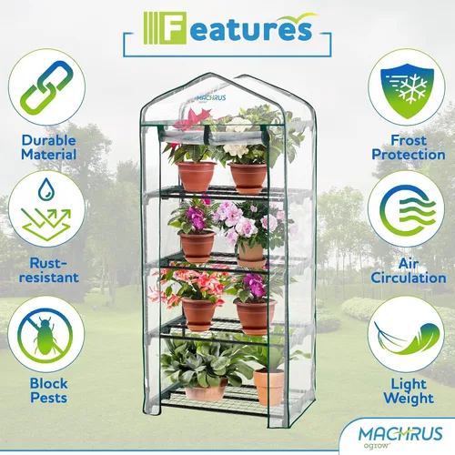 Vista 3 de Ogrow® Mini invernadero portátil, con cubierta y estantes de 4 niveles Transparente