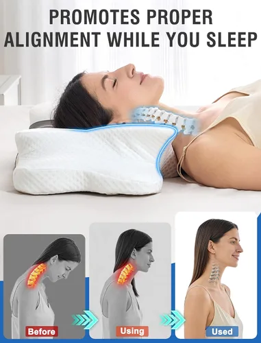 Vista 5 de DISSA Almohada cervical cervical para dormir de lado, almohada ergonómica de espuma viscoelástica con soporte ortopédico ajustable para el cuello