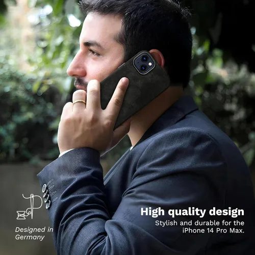 Vista 4 de DONBOLSO 14 Pro Max - Funda protectora de cuero para Apple 14 Pro Max, funda de cuero clásica con forro de microfibra antiarañazos compatible
