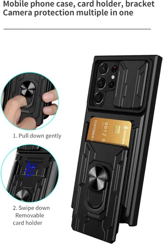 Vista 7 de CCSmall Funda para Samsung Galaxy S22 Ultra (no S22) con soporte para tarjetas, funda de protección resistente con anillo magnético, función atril