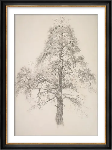 Vista 314 de MUDECOR Lienzo enmarcado prémium para pared, pinos nevados en bosque de invierno, ilustraciones modernas, arte contemporáneo, escénico, divertido